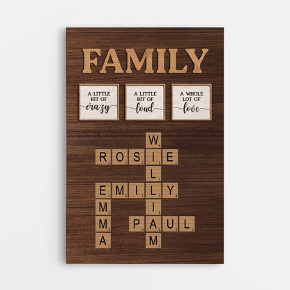 A Little Bit of Crazy Art Print - Personalised Family Crossword Canvas / Poster