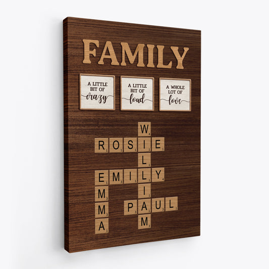 A Little Bit of Crazy Art Print - Personalised Family Crossword Canvas / Poster