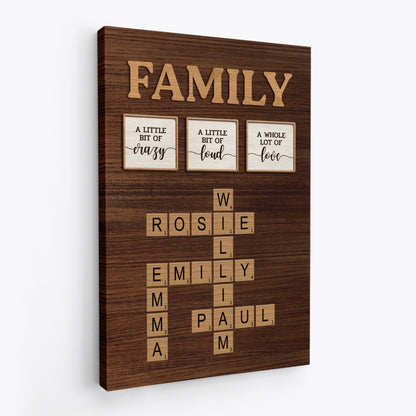 A Little Bit of Crazy Art Print - Personalised Family Crossword Canvas / Poster