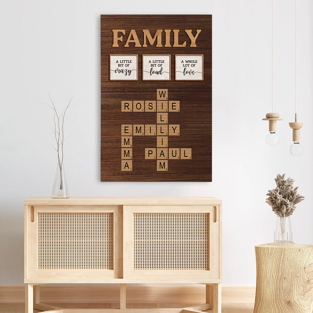 A Little Bit of Crazy Art Print - Personalised Family Crossword Canvas / Poster