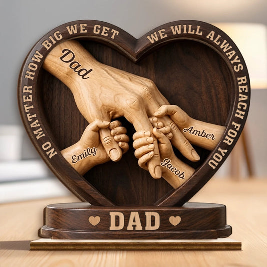 Personalized Dad wooden plaque featuring a father's hand held by children - custom Father's Day gift for Grandpa