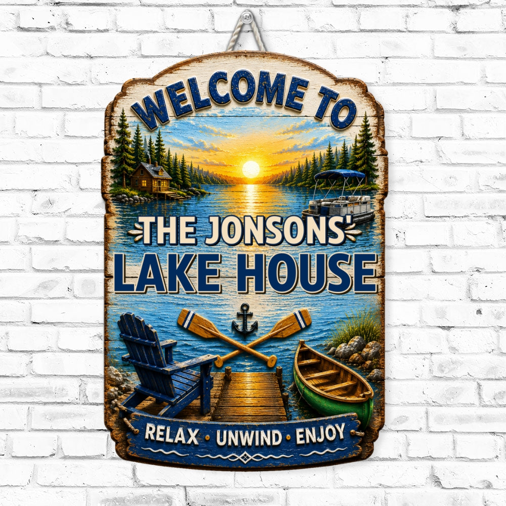 Personalized Lake House Wood Sign featuring Welcome To The Smiths Lake House Relax Unwind Enjoy design image 6