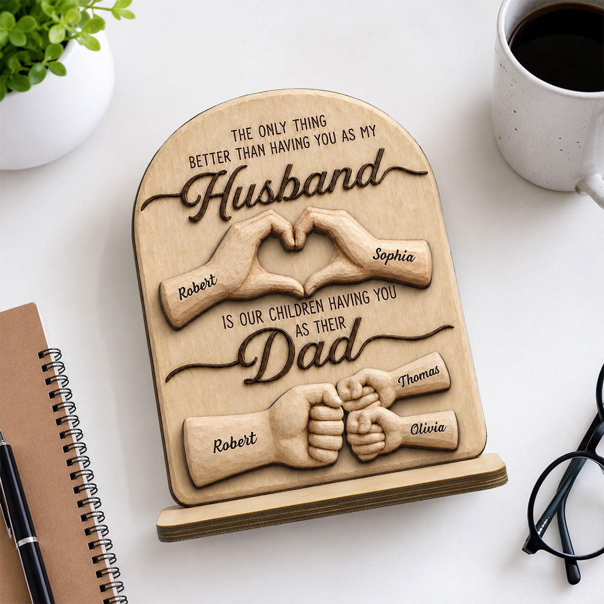 Plaque material and size view - Personalized Husband Dad Wooden Plaque