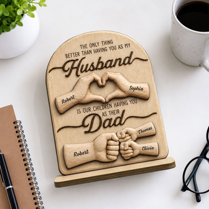 Plaque material and size view - Personalized Husband Dad Wooden Plaque