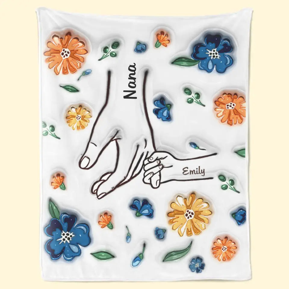 Personalized Hand in Hand Flower Blanket - Custom Gift for Mom & Grandma