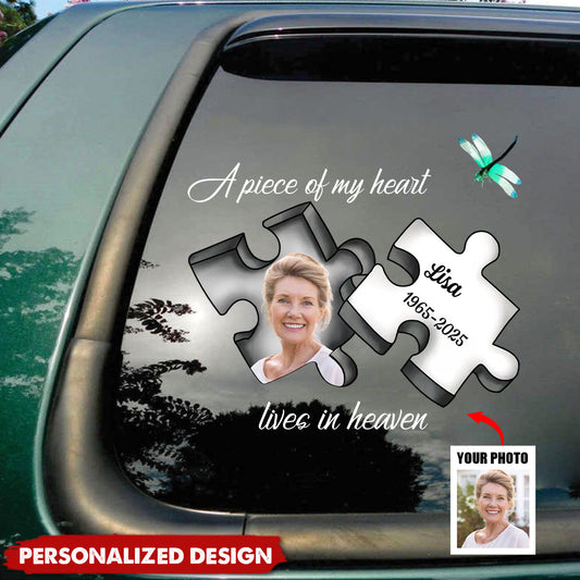 A Piece Of My Heart Is In Heaven - Personalized Memorial Sticker