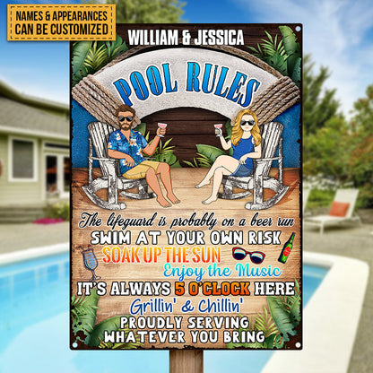 Summer Pool Rules Soak Up The Sun - Gift For Couple - Personalized Custom Classic Metal Signs