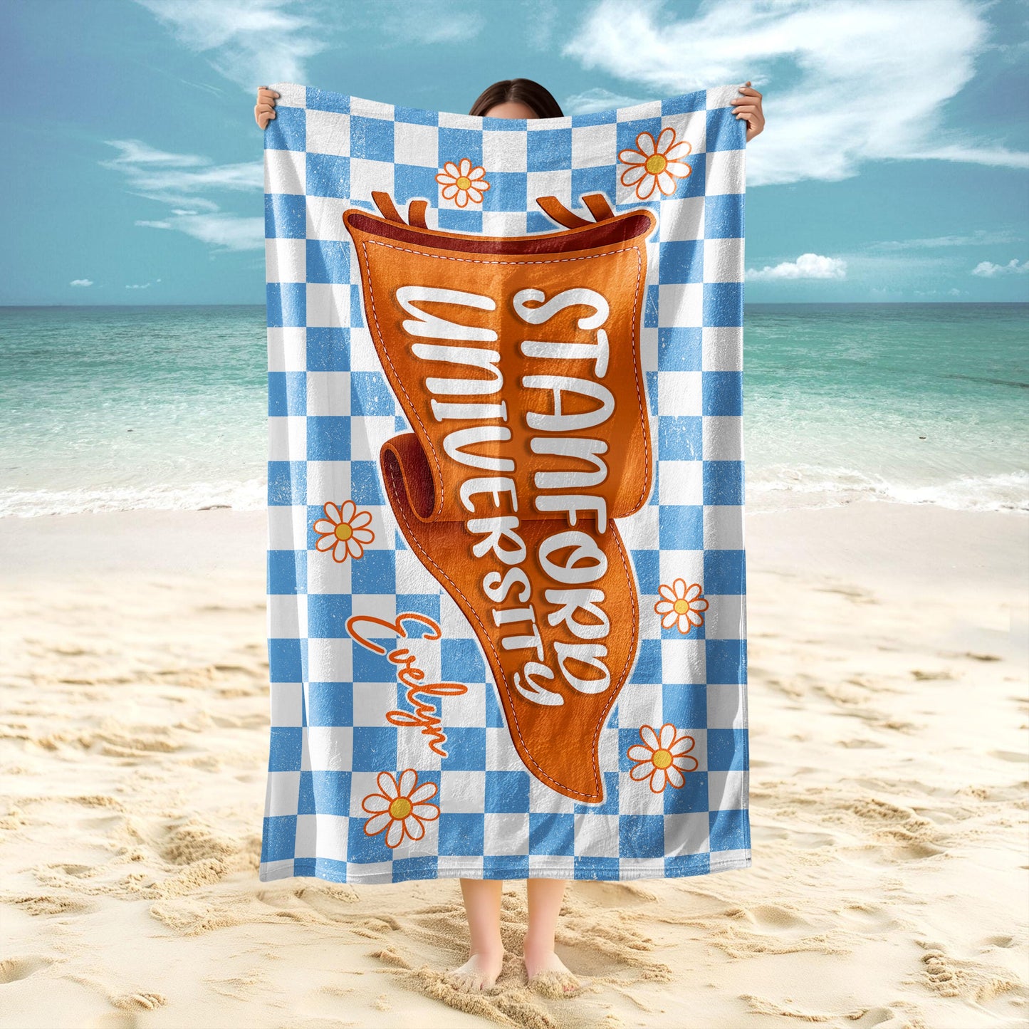 Towel material and size view - Personalized Graduation Beach Towel