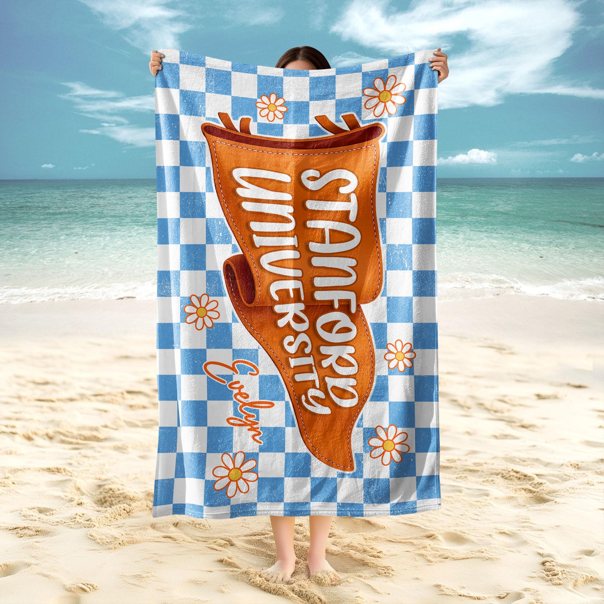 Towel material and size view - Personalized Graduation Beach Towel