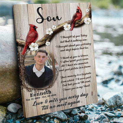 Love And Miss You Every Day - Personalized Cardinal Memorial Photo Canvas / Poster