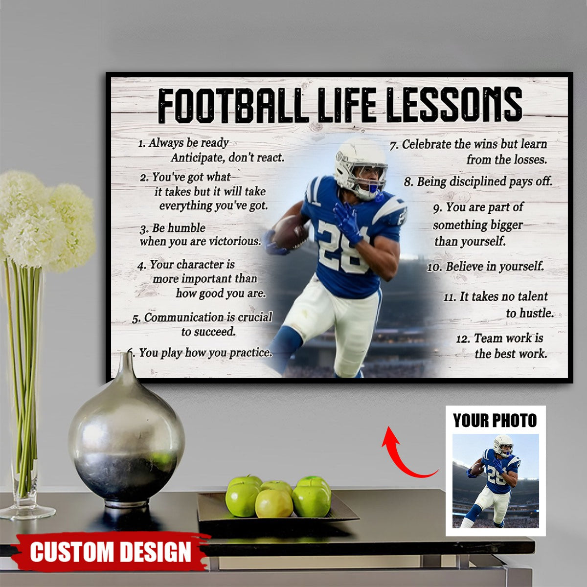 Personalized Custom Photo Football Life Lessons Poster / Canvas - Custom Gift For Football Lover