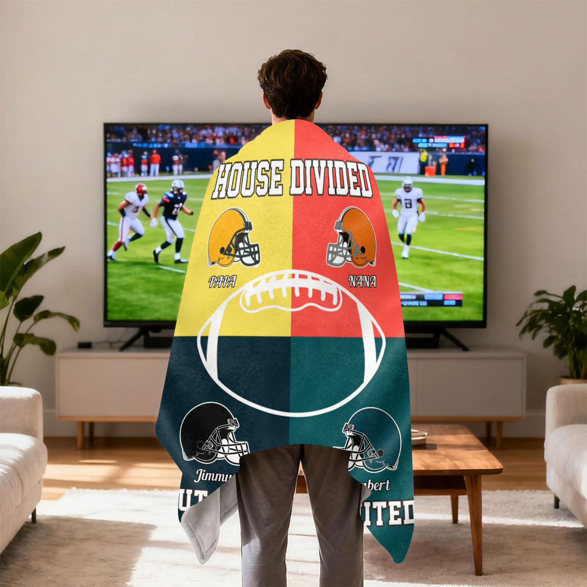 Personalized Multiple-color patchwork Blanket - Gift for American Football Lovers, Family, Couple