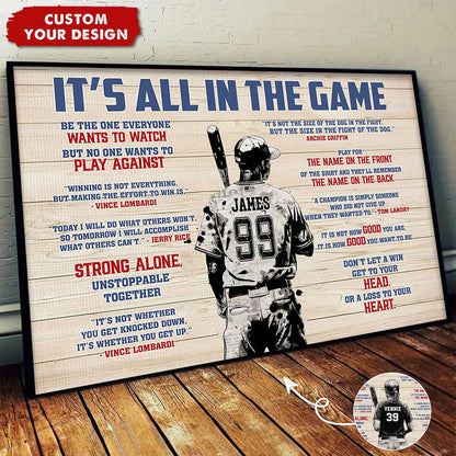 “It’s All In The Game” Personalized Baseball Poster / Canvas - Custom Boy & Girl Player Gift
