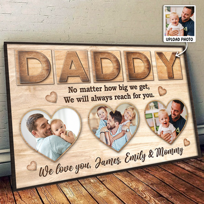 Personalized dad photo canvas wall art with three heart-shaped family pictures and custom names image 6