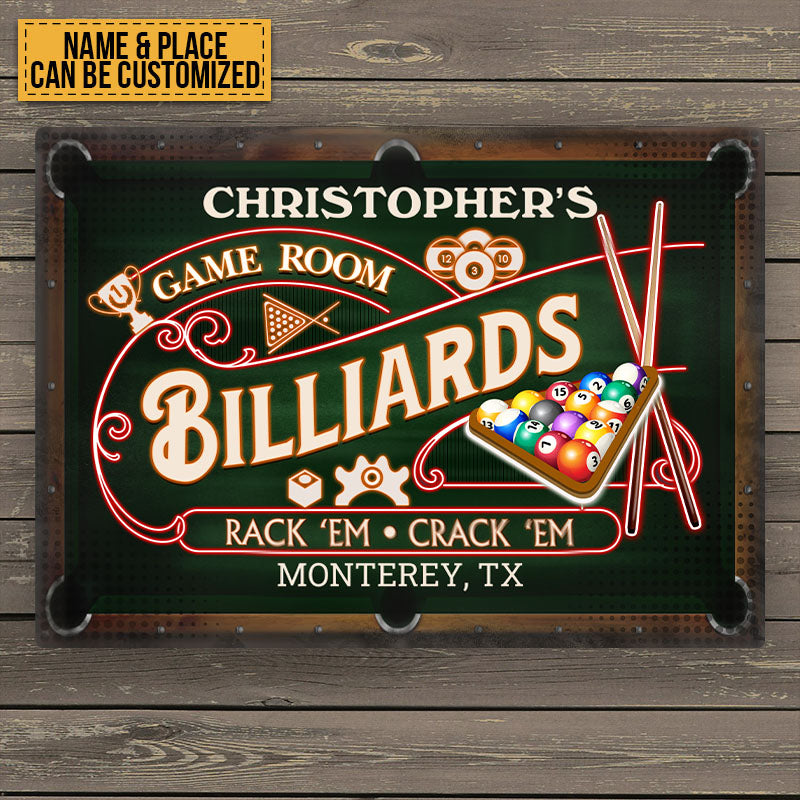 Billiards Game Room Neon - Personalized Custom Classic Metal Signs