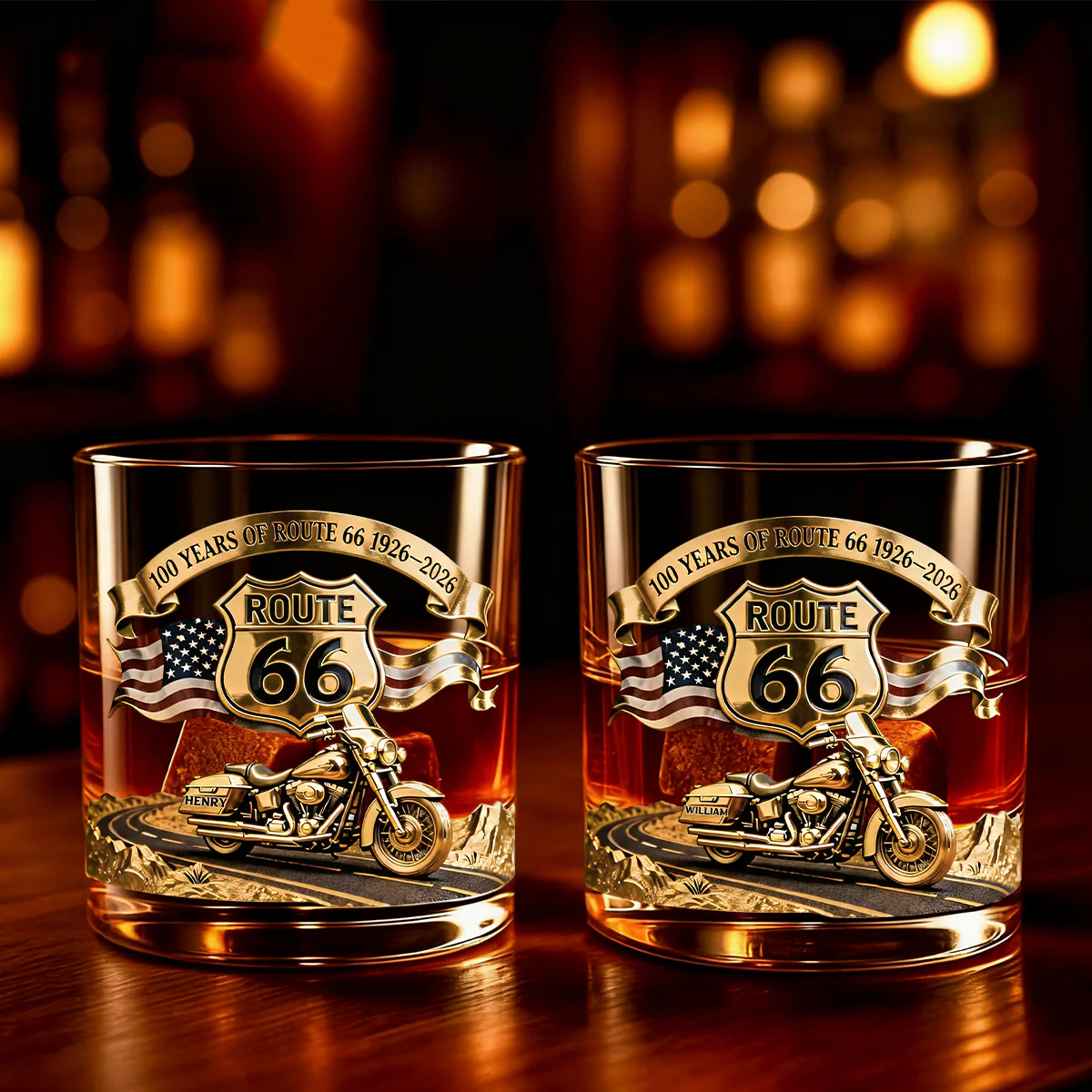 "Route 66 Centennial" Personalized Whisky Glass - Gifts For Bikers