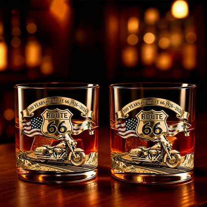 "Route 66 Centennial" Personalized Whisky Glass - Gifts For Bikers