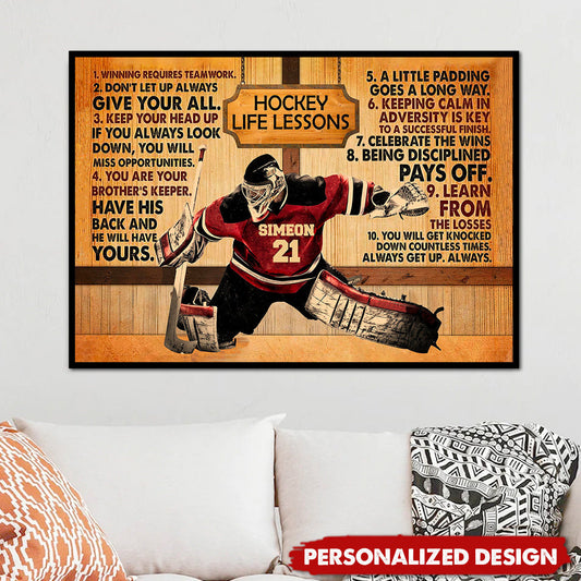 Personalized Hockey Life Lessons Poster / Canvas - Custom Gift for Hockey Sons