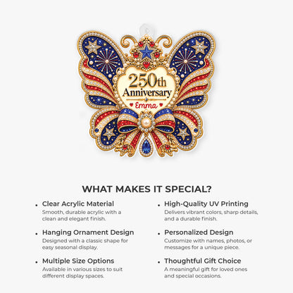 USA 250th Anniversary Butterfly Custom Acrylic Ornament - Personalized Christmas Keepsake Gift
