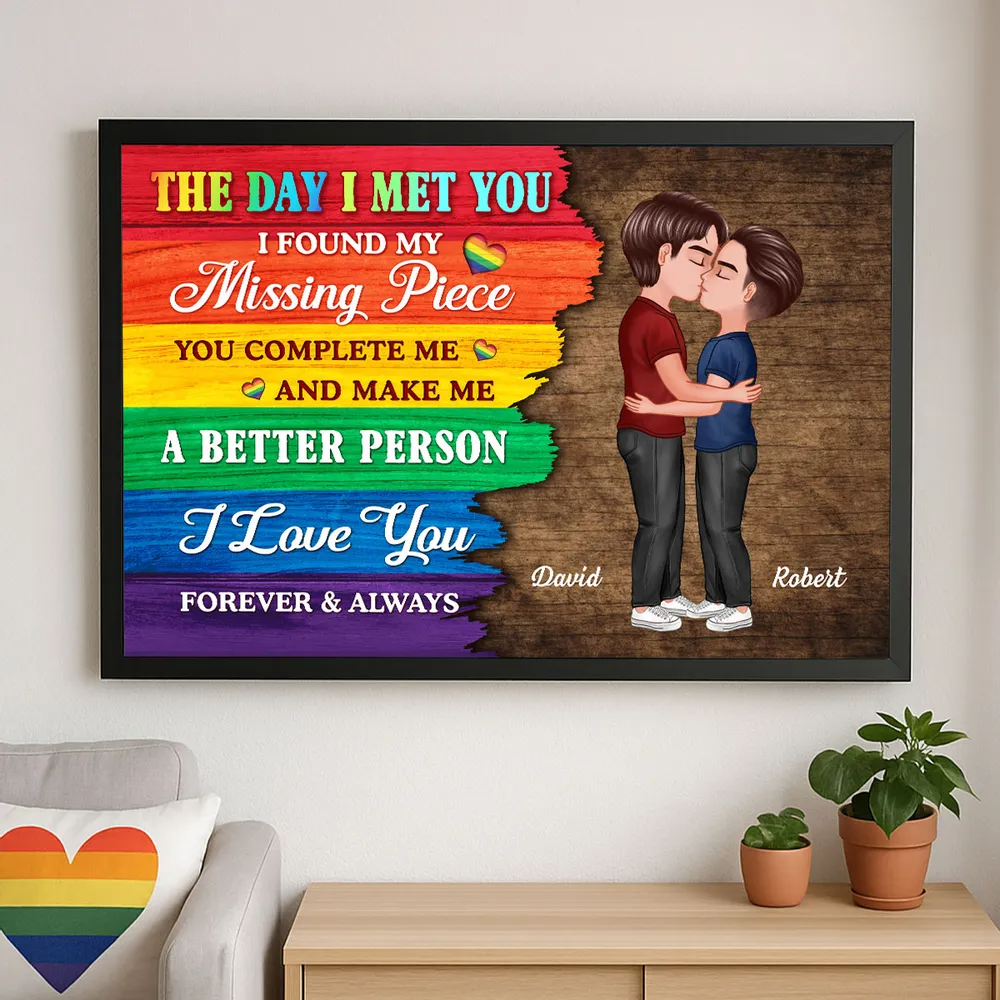 The Day I Met You - Personalized Half LGBT Flag Couple Poster / Canvas