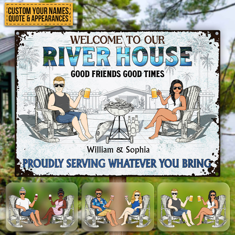 Poolside Grilling Listen To The Good Music - Personalized Metal Signs