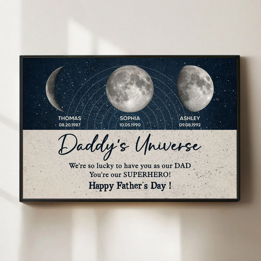 “Daddy’s Universe” Personalized Moon Phases Poster / Canvas - Custom Father’s Day Wall Art Gift