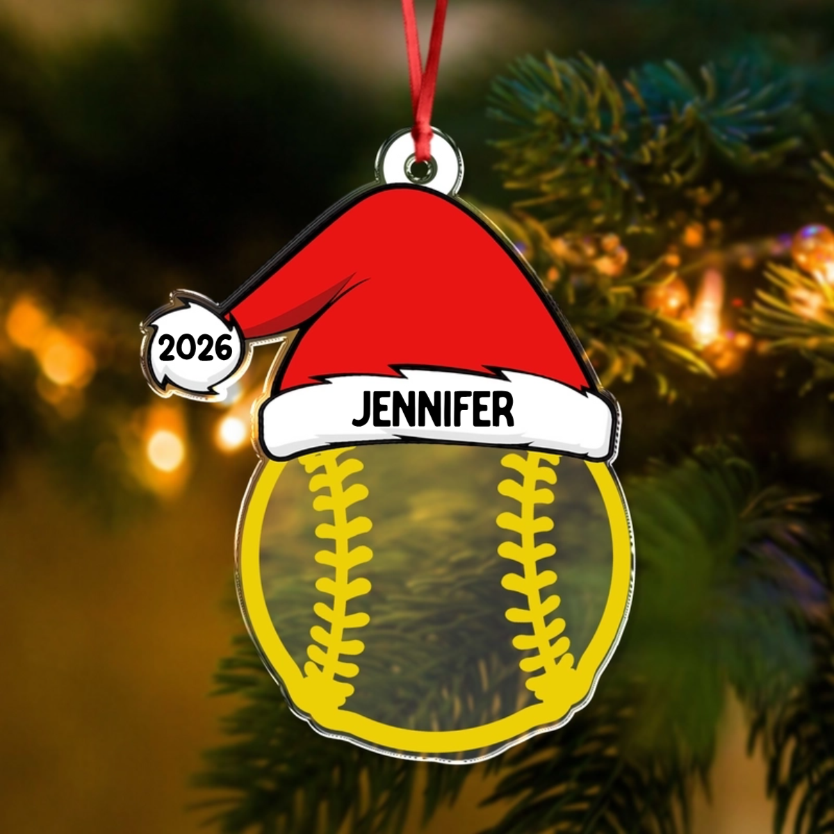 Custom Sports Santa Hat Acrylic Ornament - Personalized Baseball & Volleyball Christmas Keepsake Gift