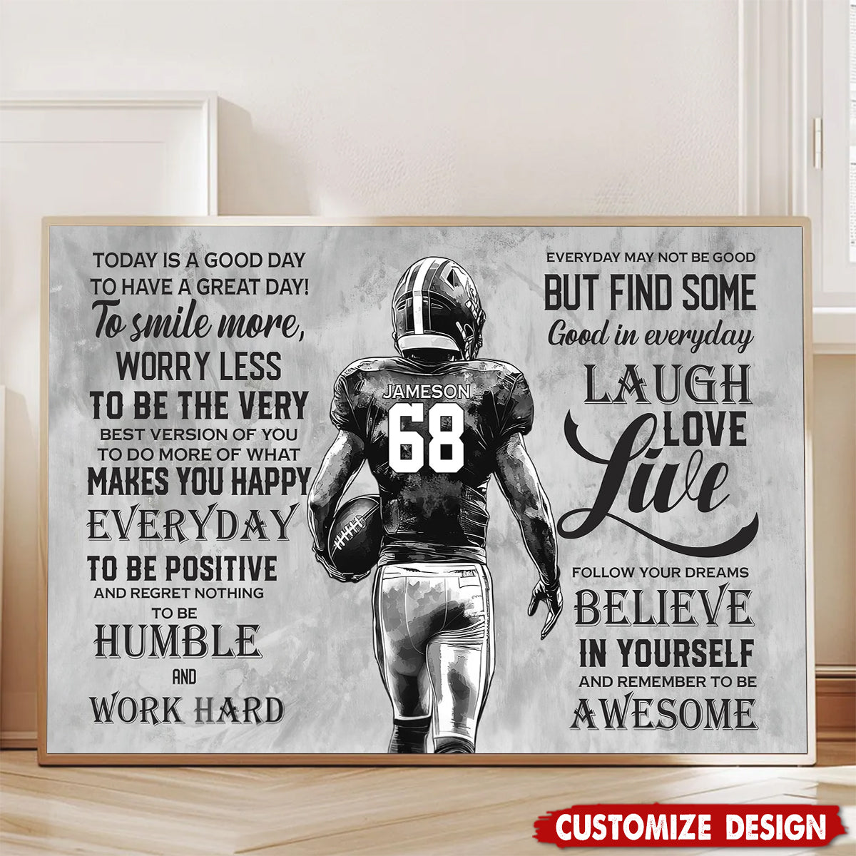 Today Is A Good Day - Personalized Motivational Football Boy Poster / Canvas