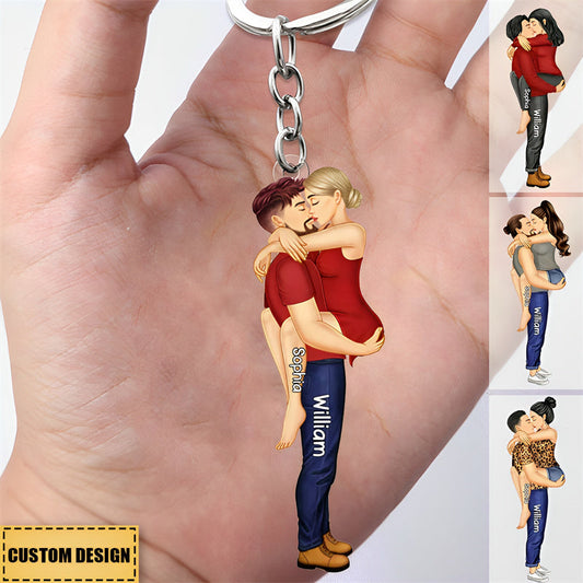 Personalized Kissing Couple Keychain - Romantic Custom Gift for Lovers