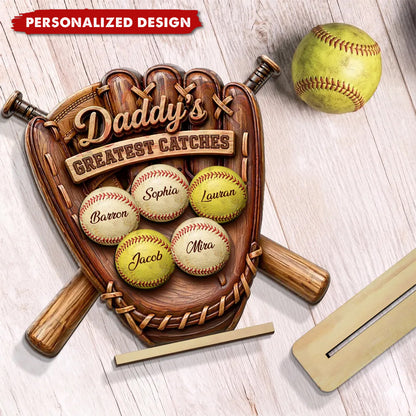Daddy’s Greatest Catches - Personalized Baseball Wooden Plaque