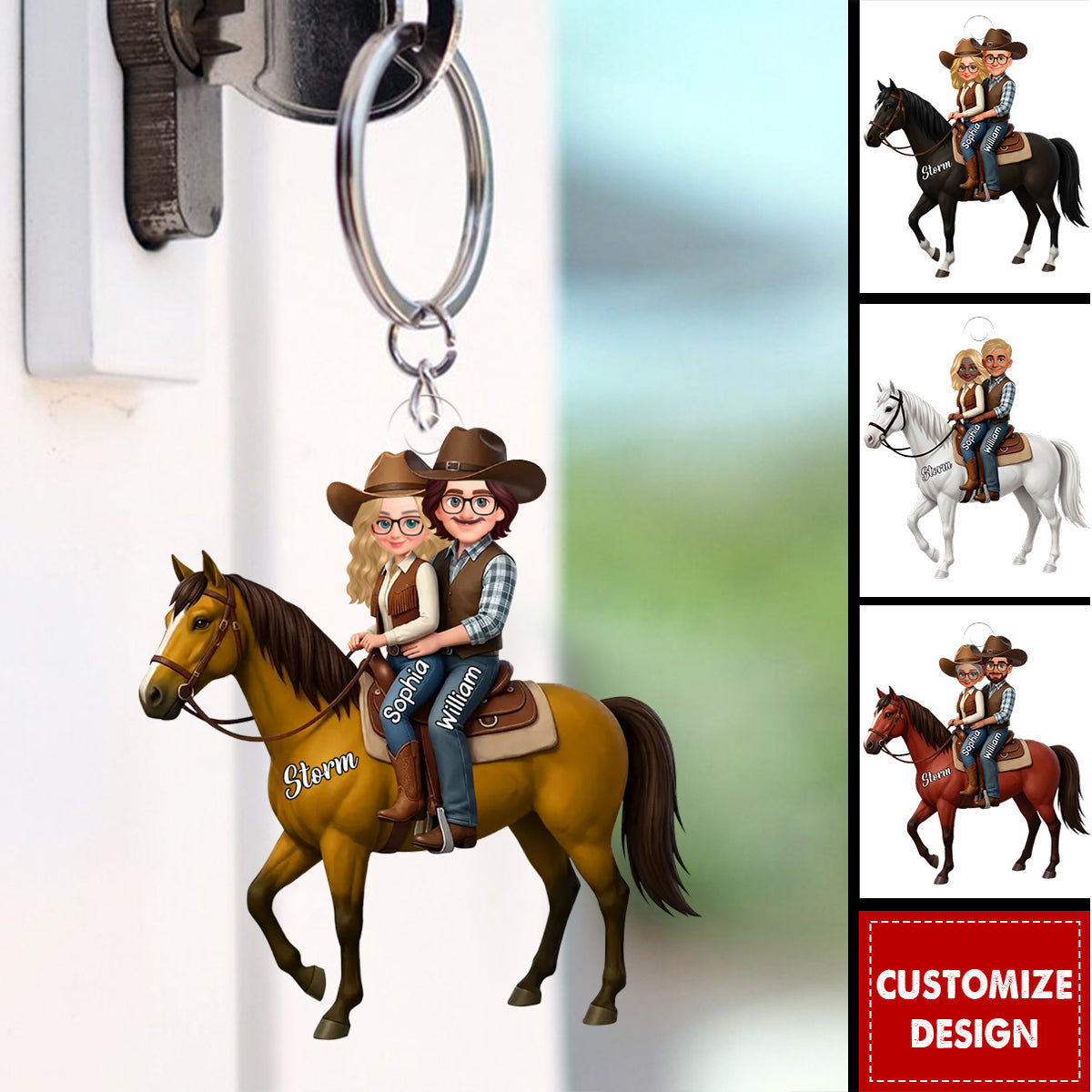 Personalized Horse Rider Couple Acrylic Keychain - Custom Gift For Couple Horse Lovers