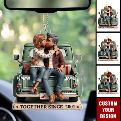 Personalized Couple On Truck Acrylic Car Ornament - Heartfelt Gift For Couple