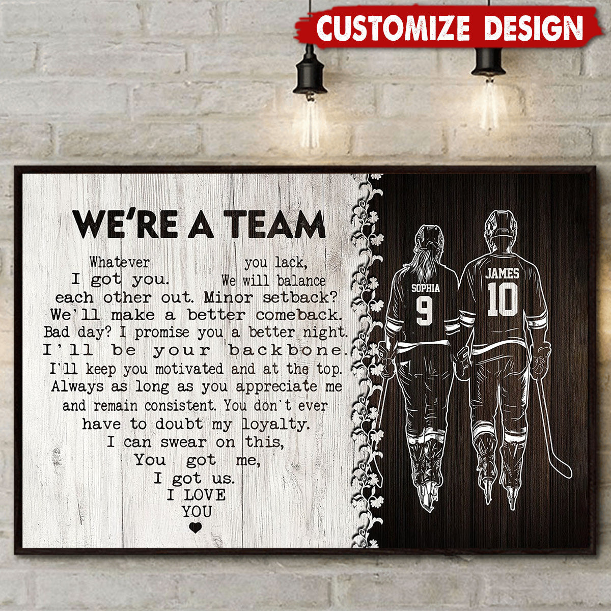 “We’re A Team” Personalized Hockey Couple Poster / Canvas - Custom Gift for Hockey Lovers