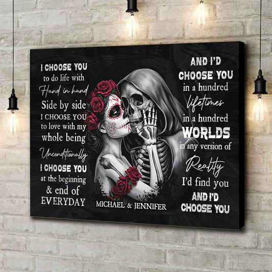 I Choose You - Personalized Custom Sugar Skull Couple Canvas / Poster