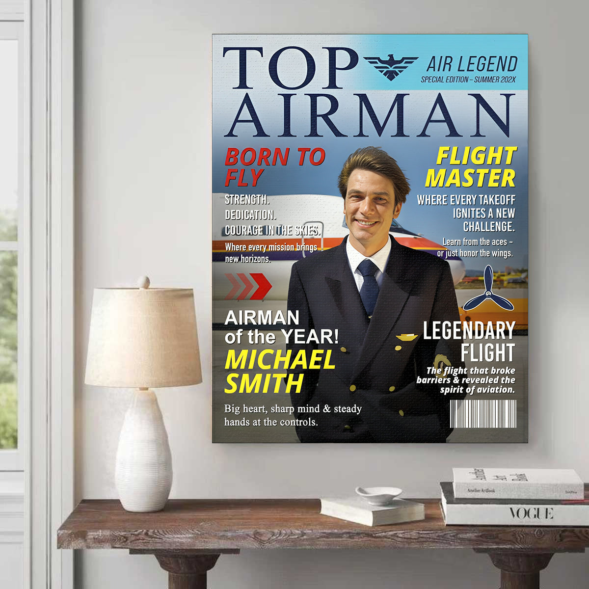 Personalized “Airman Magazine Cover” Canvas / Poster - Unique Gift for Air Force Dads