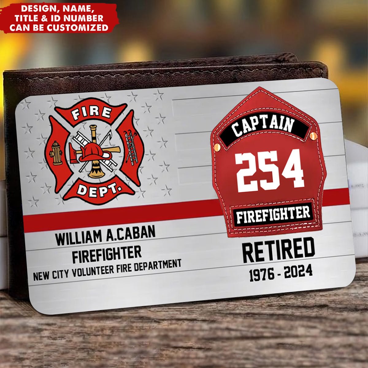 Firefighter Helmet Shield Custom Name Metal Wallet Card - Personalized Promotion Retirement Gift