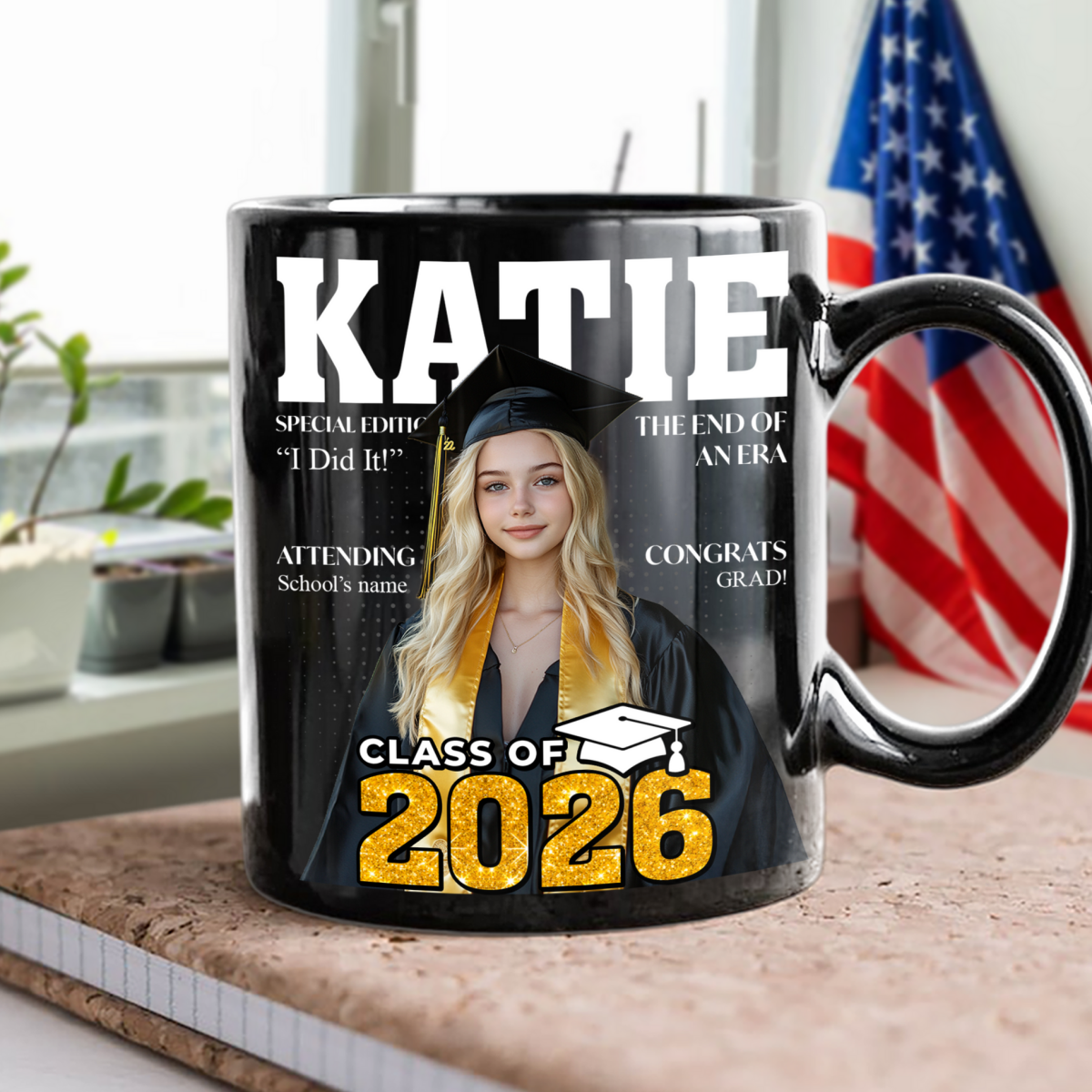 “Class of 2026” Magazine Style Black Mug - Personalized Custom Gift for Graduates