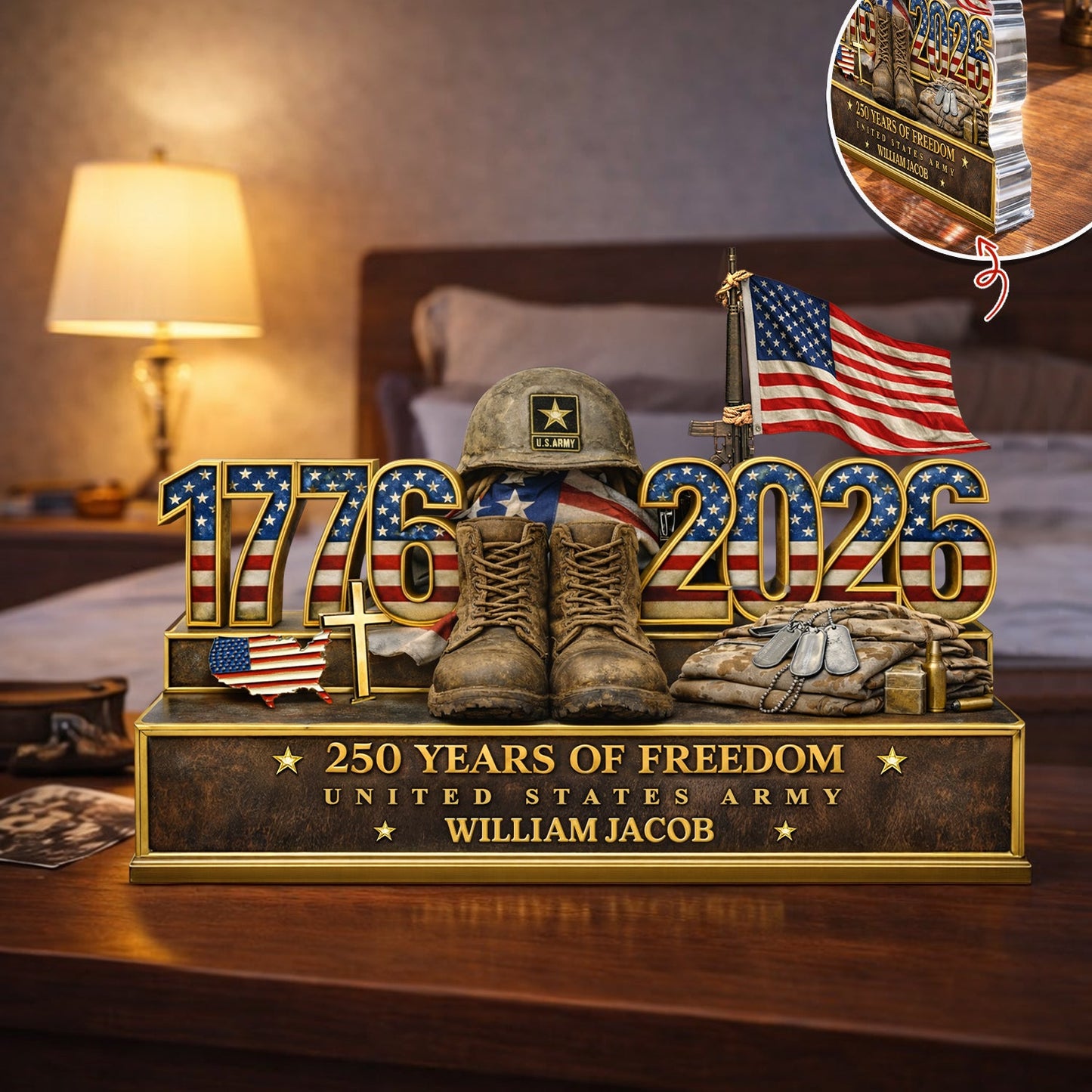 Personalized Military Hero Tribute: 250 Years of Freedom Custom - Personalized Acrylic Block Plaque