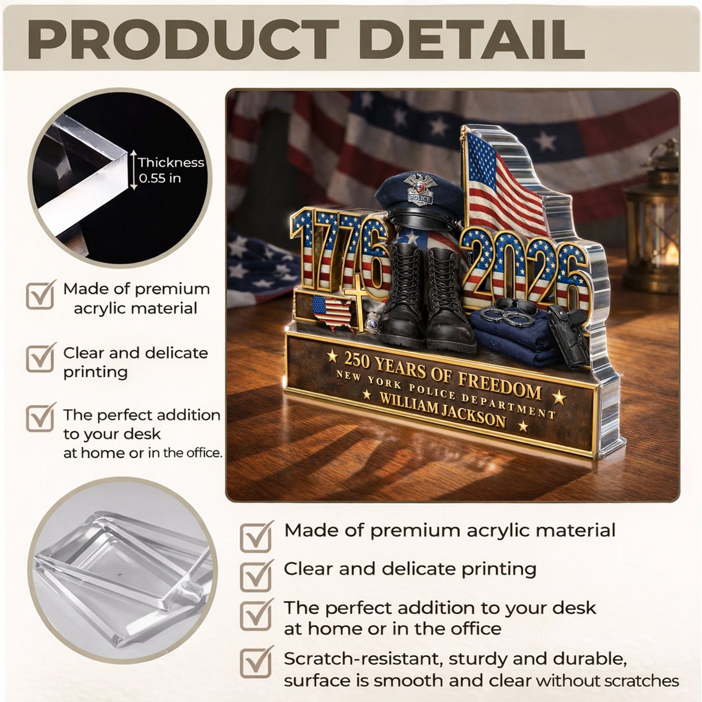 Personalized Acrylic Block Plaque - 250 Years Of Freedom 1776–2026