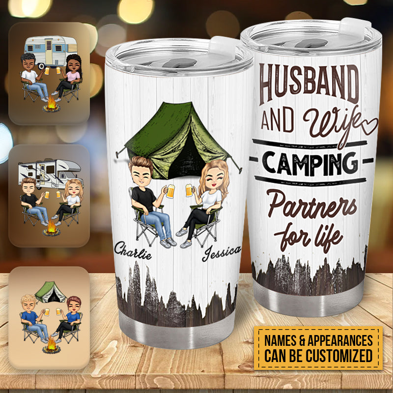 Husband And Wife Camping Partners For Life - Camping Gifts - Personalized Custom Tumbler