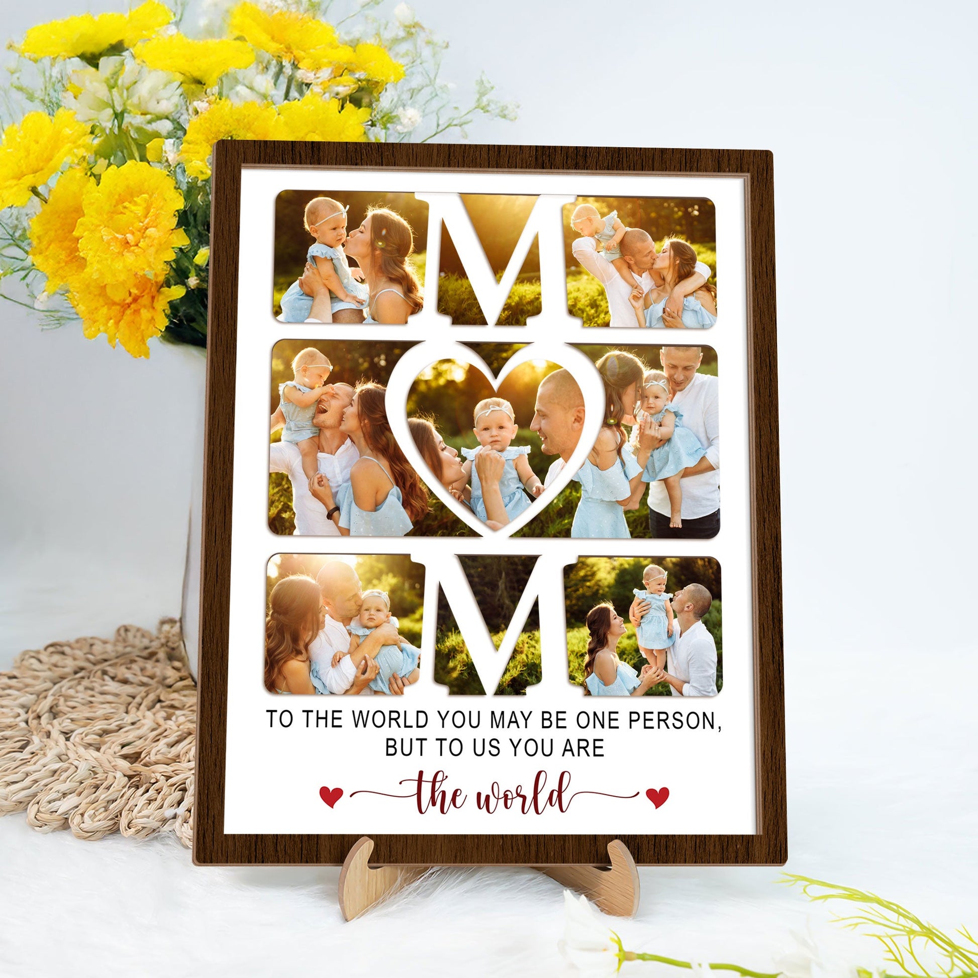 Mom Everything We Are Is Because Of You - Personalized Custom Photo 2-Layered Wooden Plaque