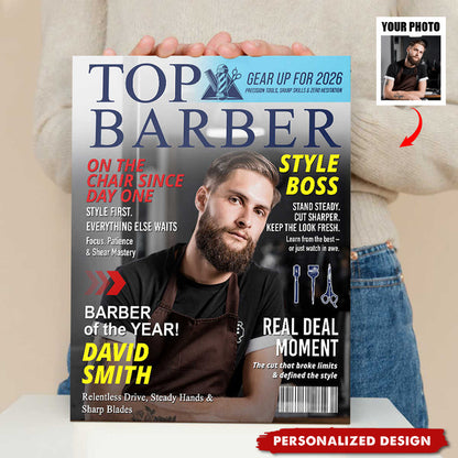Personalized Barber Magazine Cover Poster / Canvas - Custom Gift For Barber
