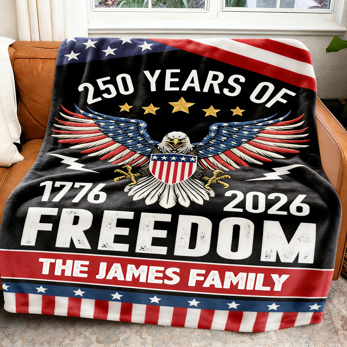 Personalized America 250th Anniversary Blanket - “250 Years of Freedom” Gift for Family