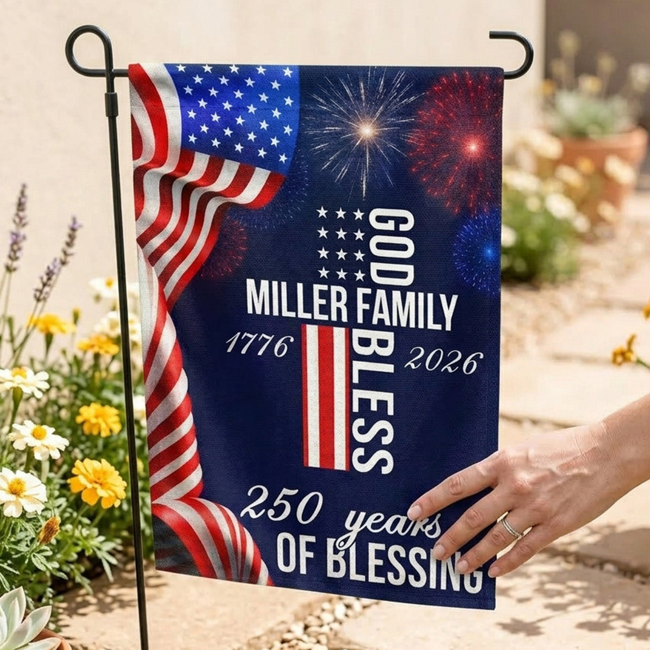 Custom America 250 Years Of Blessings Flag for Family with personalized design details for meaningful gifting image 7