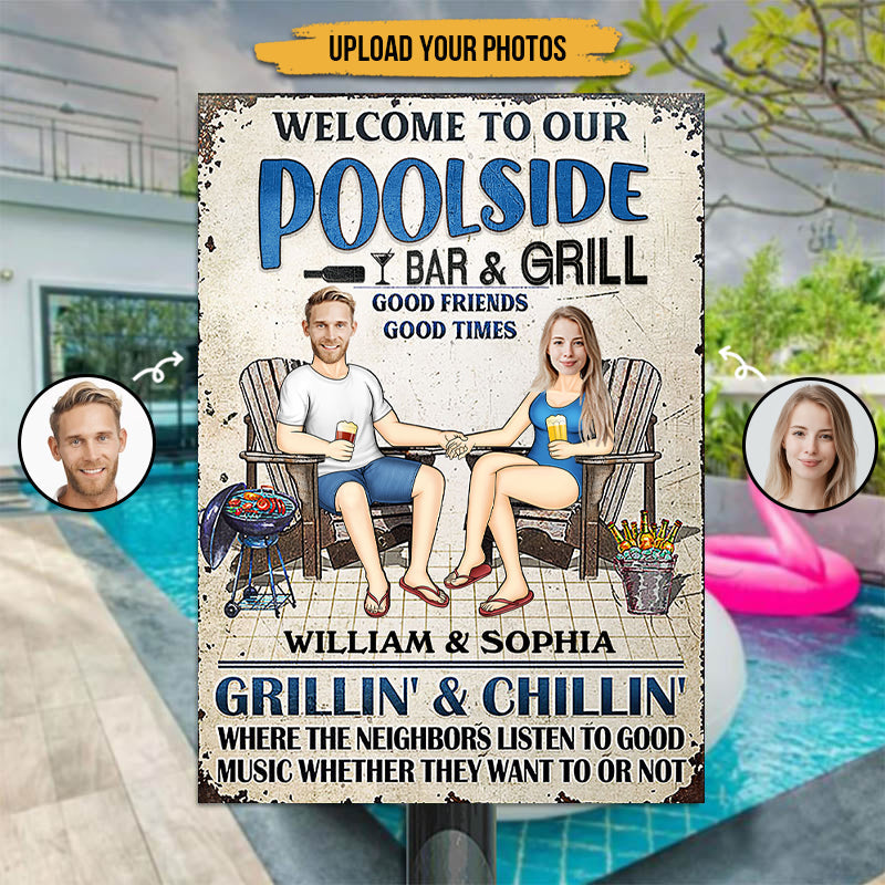 Custom Face Photo Swimming Poolside Decor - Personalized Custom Classic Metal Signs