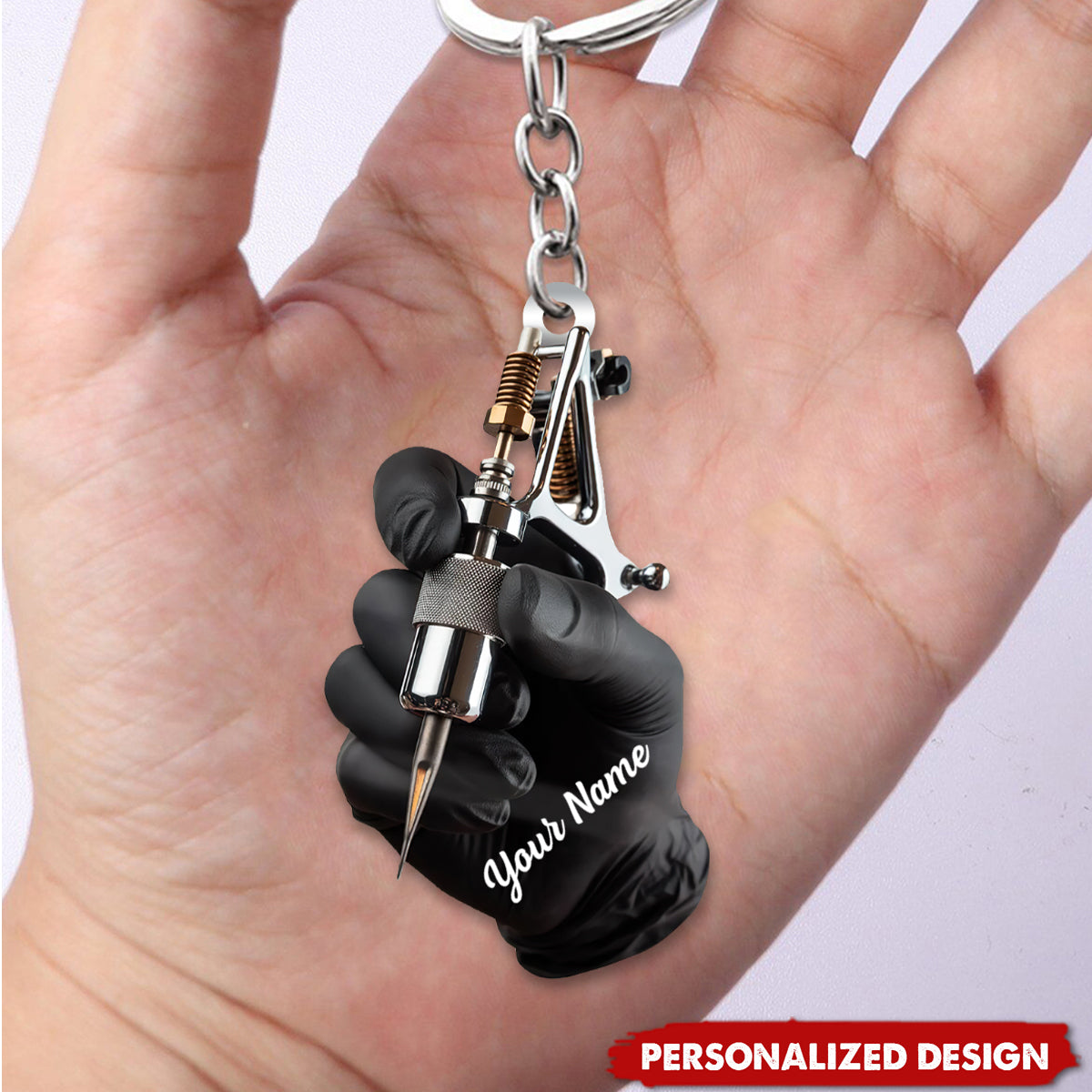 Personalized Tattoo Machine Christmas Keychain - Tattoo Artist Gift