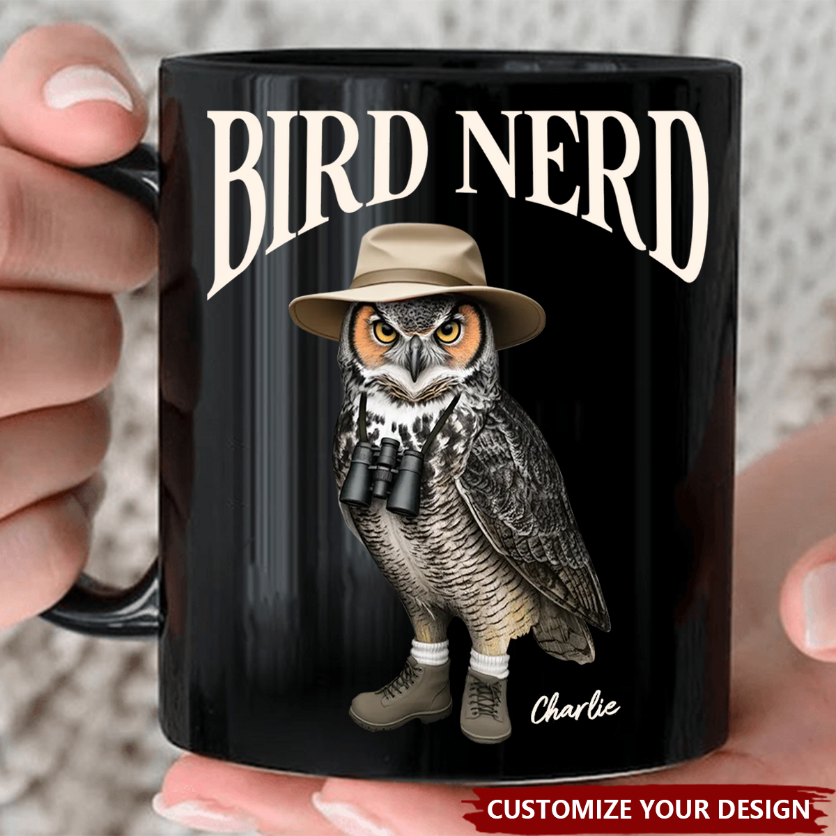 Bird Nerd” Funny Personalized Black Mug - Gift for Bird Watchers & Twitchers