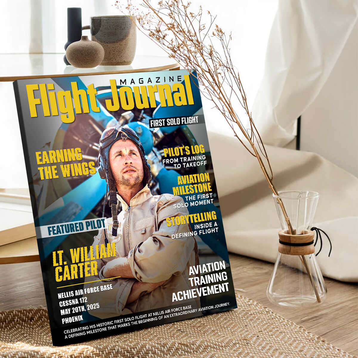 Personalized Pilot “Magazine Cover” Canvas / Poster - Custom Aviation Flight Journal Gift