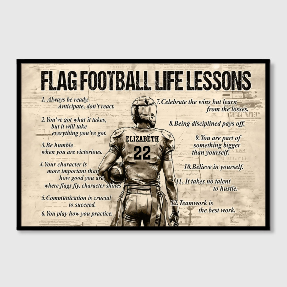 Personalized Flag Football Life Lessons Poster / Canvas - Custom Gift For Flag Football Enthusiast