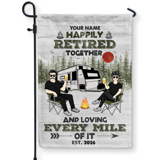 “Camping Happily Retired Together” Personalized Flag - Custom Garden Flag for Couple